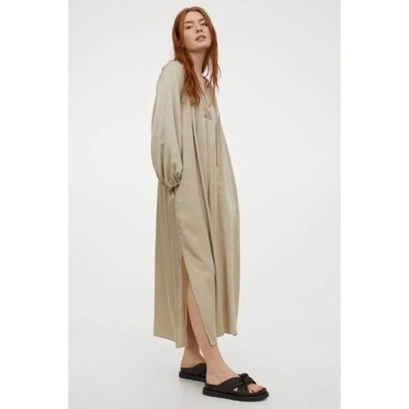 H&M Womens Size Xsmall Calf  Length Oversize Beige Midi Dress - Picture 2 of 16